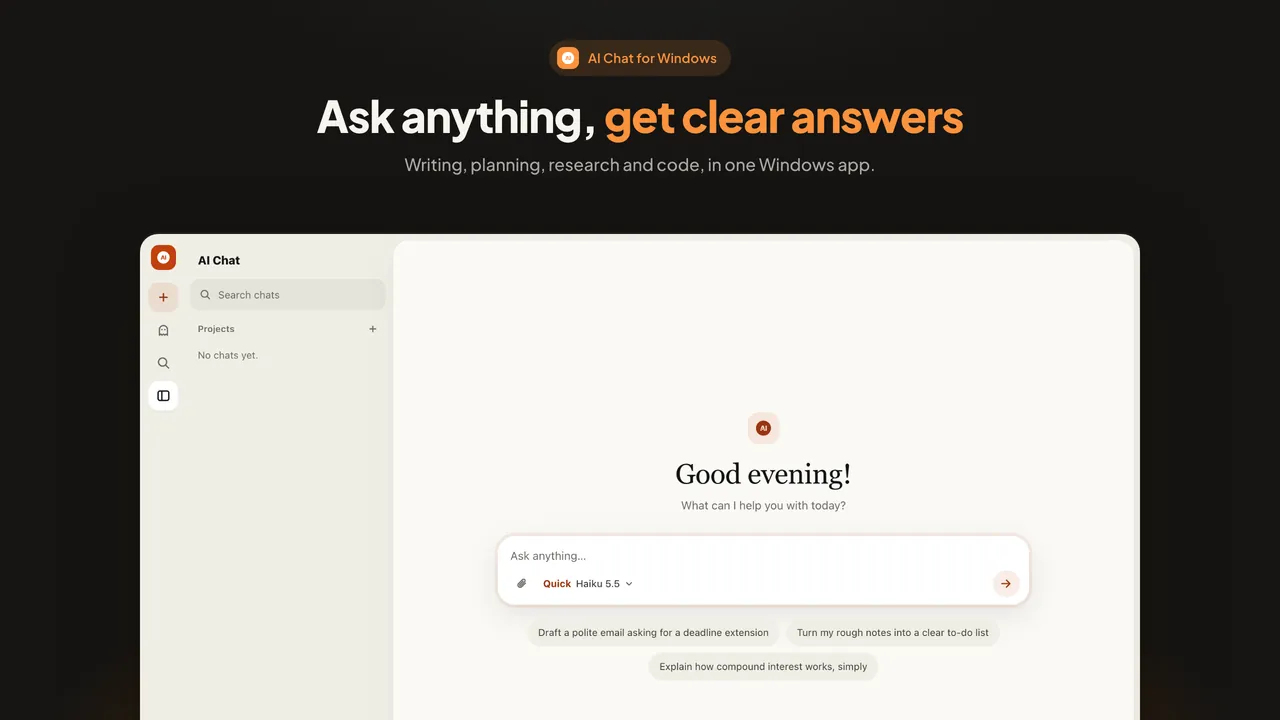 AI Chat showing its welcome screen and a message box
